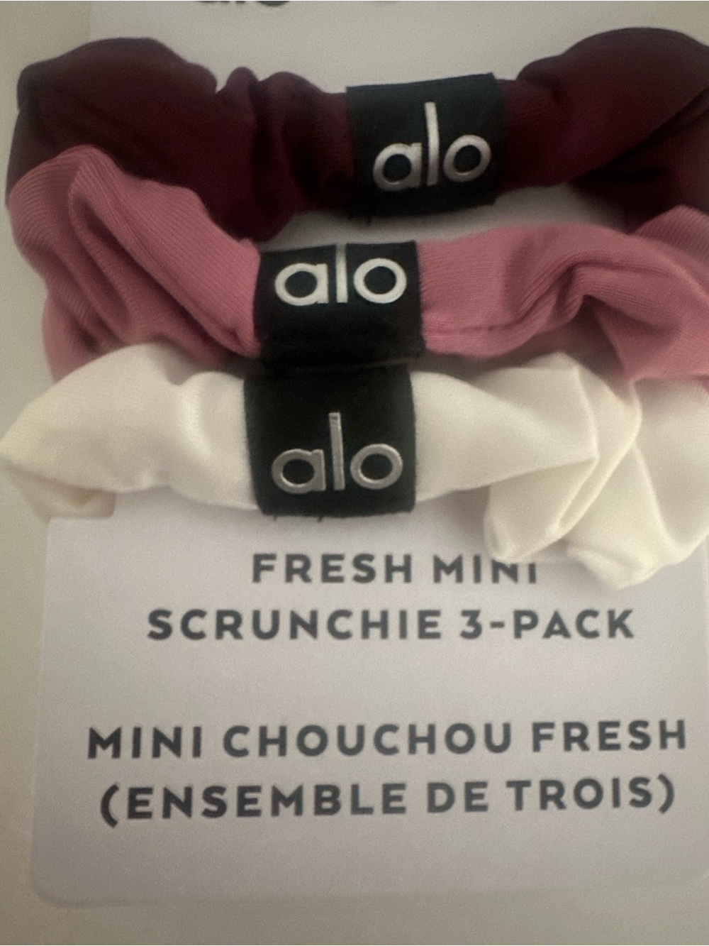 Alo Yoga Trio Satin Scrunchie Set - Pink, White, Burgundy